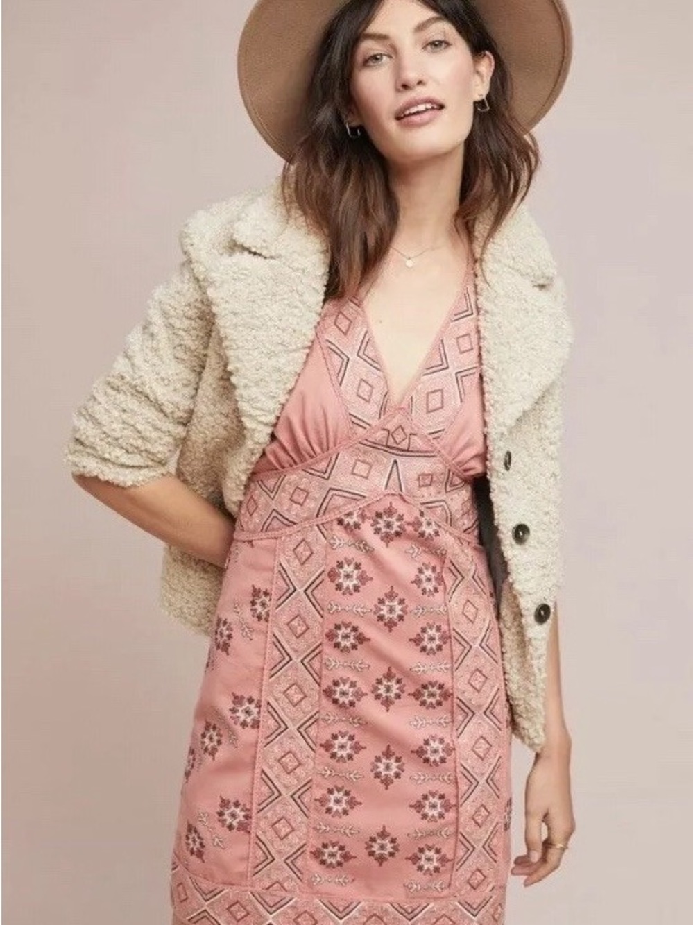 Love Sam Terracotta Embroidered V-Neck Women’s Dress